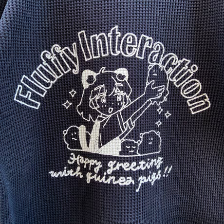 こともるワッフルロンT ブラック（Kotoko & Guinia Pig Waffle Long Sleeve T-shirt Black）