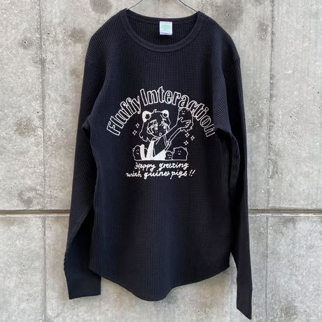 こともるワッフルロンT ブラック（Kotoko & Guinia Pig Waffle Long Sleeve T-shirt Black）