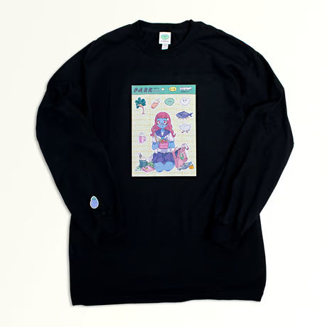 【東京ガンボ】おもしろシール風 晴子ロンTee 　ブラック