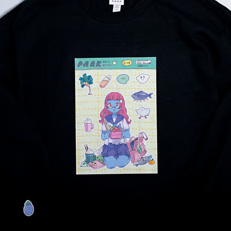 【東京ガンボ】おもしろシール風 晴子ロンTee 　ブラック