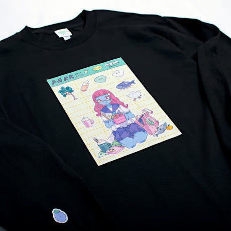 【東京ガンボ】おもしろシール風 晴子ロンTee 　ブラック